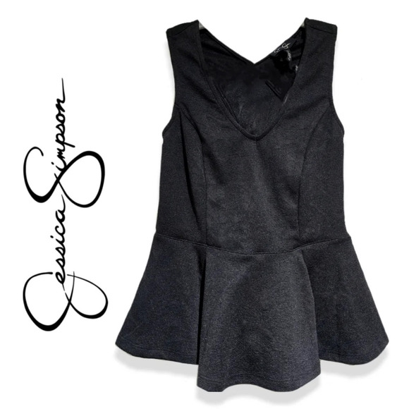 JESSICA SIMPSON Black Sleeveless Peplum Top, XS - Picture 1 of 11